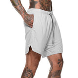 Maxbell Maxbell Men 2 in 1 Running Shorts Built In Base Layer Pants Pocket White XL