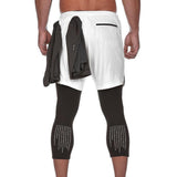 Maxbell Maxbell Men 2 in 1 Running Shorts Built In Base Layer Pants Pocket White XL