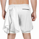 Maxbell Maxbell Men 2 in 1 Running Shorts Built In Base Layer Pants Pocket White XL