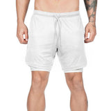 Maxbell Maxbell Men 2 in 1 Running Shorts Built In Base Layer Pants Pocket White XL