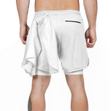 Maxbell Maxbell Men 2 in 1 Running Shorts Built In Base Layer Pants Pocket White XL