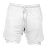 Maxbell Maxbell Men 2 in 1 Running Shorts Built In Base Layer Pants Pocket White XL
