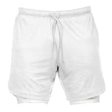 Maxbell Maxbell Men 2 in 1 Running Shorts Built In Base Layer Pants Pocket White XL
