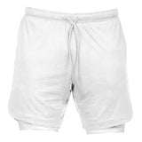Maxbell Maxbell Men 2 in 1 Running Shorts Built In Base Layer Pants Pocket White XL