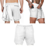 Maxbell Maxbell Men 2 in 1 Running Shorts Built In Base Layer Pants Pocket White XL