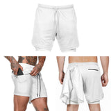 Maxbell Maxbell Men 2 in 1 Running Shorts Built In Base Layer Pants Pocket White XL