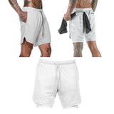 Maxbell Maxbell Men 2 in 1 Running Shorts Built In Base Layer Pants Pocket White XL