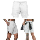 Maxbell Maxbell Men 2 in 1 Running Shorts Built In Base Layer Pants Pocket White XL