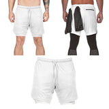 Maxbell Maxbell Men 2 in 1 Running Shorts Built In Base Layer Pants Pocket White XL