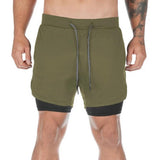 Maxbell Maxbell Men 2 in 1 Running Shorts Built In Base Layer Pants Pocket Army Green L