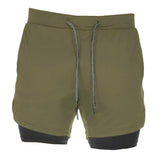 Maxbell Maxbell Men 2 in 1 Running Shorts Built In Base Layer Pants Pocket Army Green L