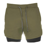Maxbell Maxbell Men 2 in 1 Running Shorts Built In Base Layer Pants Pocket Army Green L