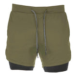 Maxbell Maxbell Men 2 in 1 Running Shorts Built In Base Layer Pants Pocket Army Green L