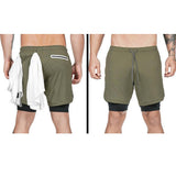 Maxbell Maxbell Men 2 in 1 Running Shorts Built In Base Layer Pants Pocket Army Green XL