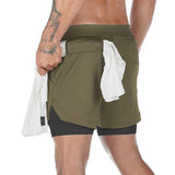 Maxbell Maxbell Men 2 in 1 Running Shorts Built In Base Layer Pants Pocket Army Green XL