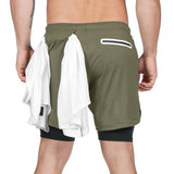 Maxbell Maxbell Men 2 in 1 Running Shorts Built In Base Layer Pants Pocket Army Green XL
