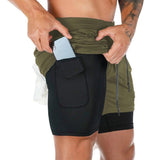 Maxbell Maxbell Men 2 in 1 Running Shorts Built In Base Layer Pants Pocket Army Green XL