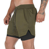 Maxbell Maxbell Men 2 in 1 Running Shorts Built In Base Layer Pants Pocket Army Green XXL