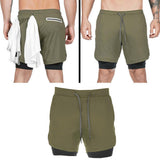 Maxbell Maxbell Men 2 in 1 Running Shorts Built In Base Layer Pants Pocket Army Green XXL