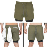 Maxbell Maxbell Men 2 in 1 Running Shorts Built In Base Layer Pants Pocket Army Green XXL