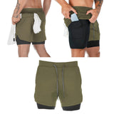 Maxbell Maxbell Men 2 in 1 Running Shorts Built In Base Layer Pants Pocket Army Green XXL