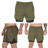 Maxbell Maxbell Men 2 in 1 Running Shorts Built In Base Layer Pants Pocket Army Green XXL
