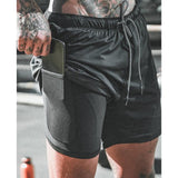 Maxbell Maxbell 2 in 1 Men Running Shorts Built In Base Layer Short Pants Pocket Black M
