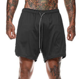 Maxbell Maxbell 2 in 1 Men Running Shorts Built In Base Layer Short Pants Pocket Black M