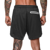 Maxbell Maxbell 2 in 1 Men Running Shorts Built In Base Layer Short Pants Pocket Black M