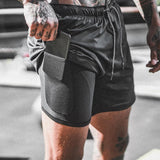 Maxbell Maxbell 2 in 1 Men Running Shorts Built In Base Layer Short Pants Pocket Black M