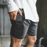 Maxbell Maxbell 2 in 1 Men Running Shorts Built In Base Layer Short Pants Pocket Black M