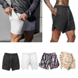 Maxbell Maxbell 2 in 1 Men Running Shorts Built In Base Layer Short Pants Pocket Black M
