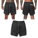Maxbell Maxbell 2 in 1 Men Running Shorts Built In Base Layer Short Pants Pocket Black M