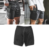 Maxbell Maxbell 2 in 1 Men Running Shorts Built In Base Layer Short Pants Pocket Black M