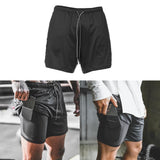 Maxbell Maxbell 2 in 1 Men Running Shorts Built In Base Layer Short Pants Pocket Black M