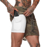Maxbell Maxbell 2 in 1 Men Running Shorts Built In Base Layer Short Pants Pocket  Camo M