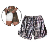 Maxbell Maxbell 2 in 1 Men Running Shorts Built In Base Layer Short Pants Pocket  Camo M