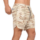 Maxbell Maxbell 2 in 1 Men Running Shorts Built In Base Layer Short Pants Pocket Brown M