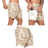 Maxbell Maxbell 2 in 1 Men Running Shorts Built In Base Layer Short Pants Pocket Brown M