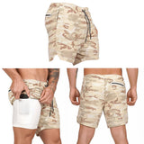 Maxbell Maxbell 2 in 1 Men Running Shorts Built In Base Layer Short Pants Pocket Brown M