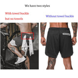 Maxbell Maxbell 2 in 1 Men Running Shorts Built In Base Layer Short Pants Pocket Brown L