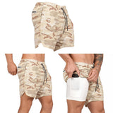 Maxbell Maxbell 2 in 1 Men Running Shorts Built In Base Layer Short Pants Pocket Brown L