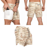 Maxbell Maxbell 2 in 1 Men Running Shorts Built In Base Layer Short Pants Pocket Brown L