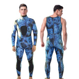 Maxbell Stretchy Men Wetsuit Diving Suit Thermal Top Bib Pants Set Blue L