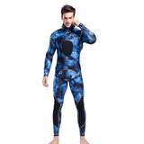 Maxbell Stretchy Men Wetsuit Diving Suit Thermal Top Bib Pants Set Blue XL