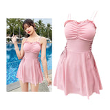 Women Swimsuits Solid V-Neck Push Up Swim Skirt Beach Bathing Suit Pink XL