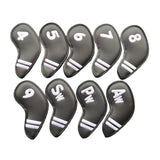 Maxbell 9Pcs Golf Iron Head Covers Headcovers 4 5 6 7 8 9 P A S Club Protector Black - Aladdin Shoppers