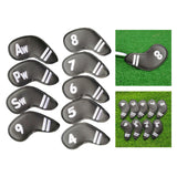 Maxbell 9Pcs Golf Iron Head Covers Headcovers 4 5 6 7 8 9 P A S Club Protector Black - Aladdin Shoppers