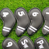 Maxbell 9Pcs Golf Iron Head Covers Headcovers 4 5 6 7 8 9 P A S Club Protector Black - Aladdin Shoppers