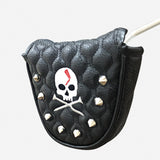 Maxbell PU Golf Mallet Putter Head Cover Rivet Skull Embroidery Headcover Black - Aladdin Shoppers